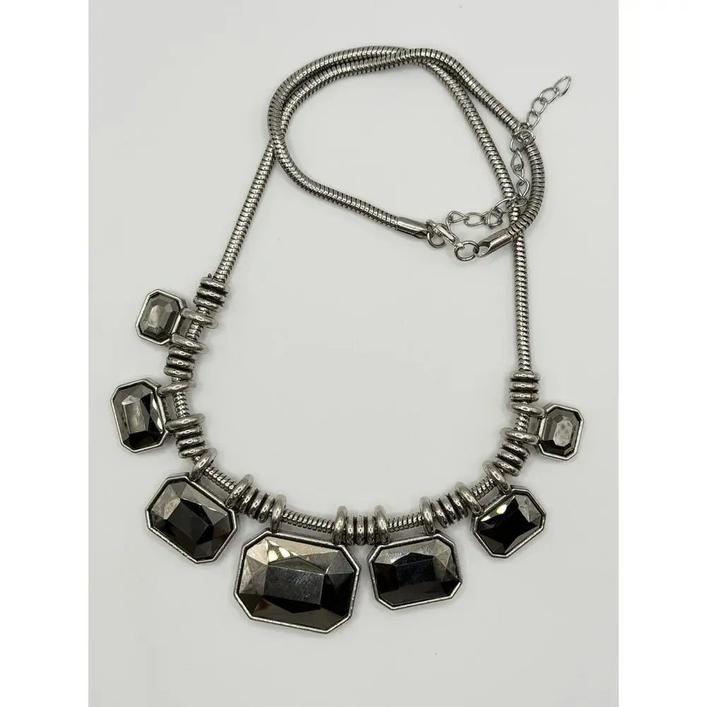 Gunmetal Statement Necklace & Earrings Set